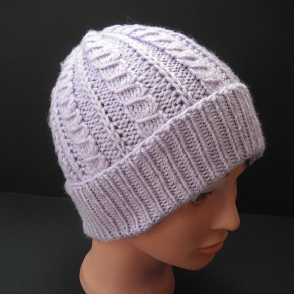 Hand Knitted Hat Toque Adult Size-M-L Acrylic Color Lilac - 029 Hand knit by me - Picture 6 of 8